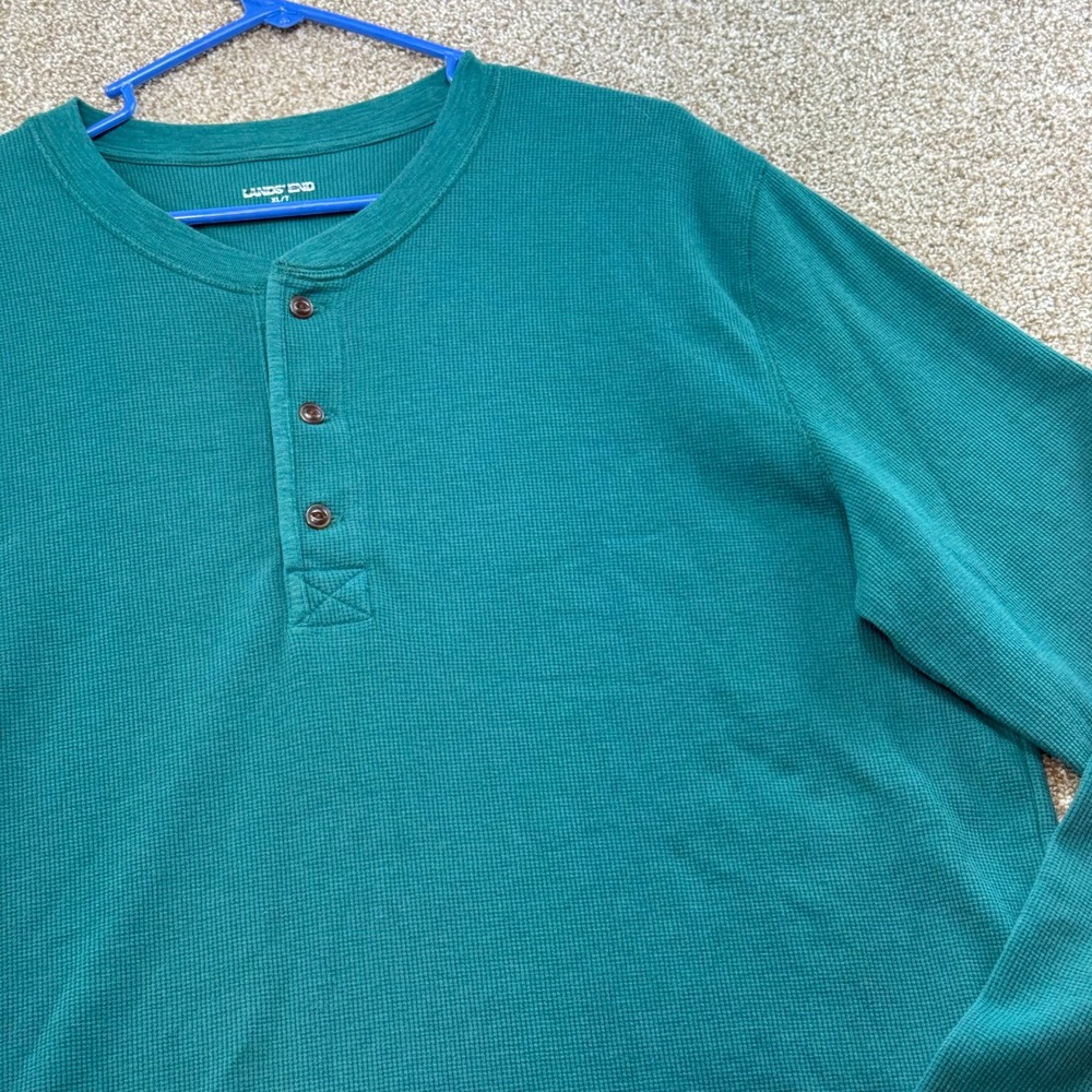 Lands End Mens XL/T Teal Green Waffle Knit Long Sleeve Henley Shirt 46 48 Tall - Picture 2 of 11